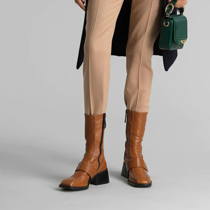 brown short heel Вязаные ботильоны; женская обувь из натуральной кожи в стиле пэчворк; обувь на высоком каблуке из змеиной кожи; эластичные женские полусапожки; - Цвет: brown short heel