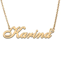 love heart karina name necklace for women stainless steel gold silver nameplate pendant femme mother child girls gift
