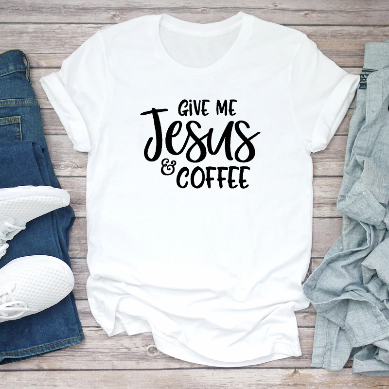 Женская футболка Give Me Jesus &amp Coffee размера плюс христианская рубашка модная