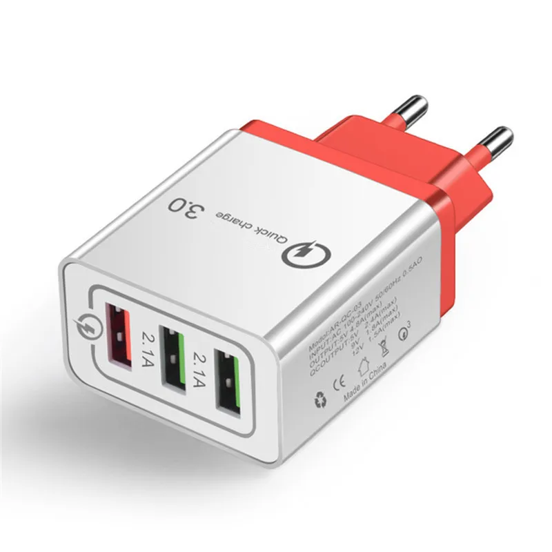 Red EU 3 порта Быстрая зарядка 3,0 USB зарядное устройство адаптер питания для iPhone/iPad/samsung/Xiaomi/LG/htc мобильных телефонов QC3.0 быстрое зарядное устройство для путешествий - Тип штекера: Red EU