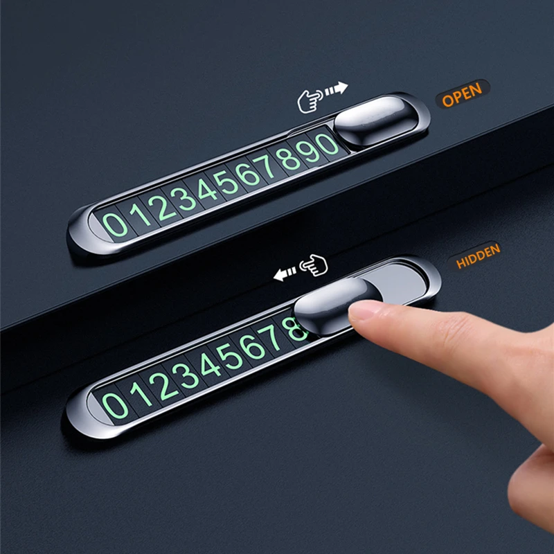 

Hidden Car Styling Temporary Parking Card Metal Alloy Texture Auto Phone Number Card Plate Telephone Number Card Car Sticker