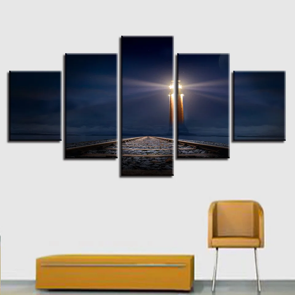 5 панелей Маяк Пейзаж Современная Гостиная Холст HD Картина модульная печать