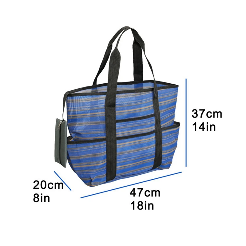 Сетчатая пляжная сумка большая дорожная сумка-тоут с карманами легкая для