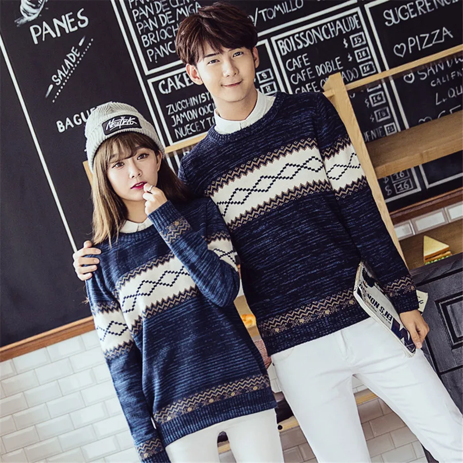 Осенне-зимний базовый пуловер свитер для влюбленных женский мужской парный