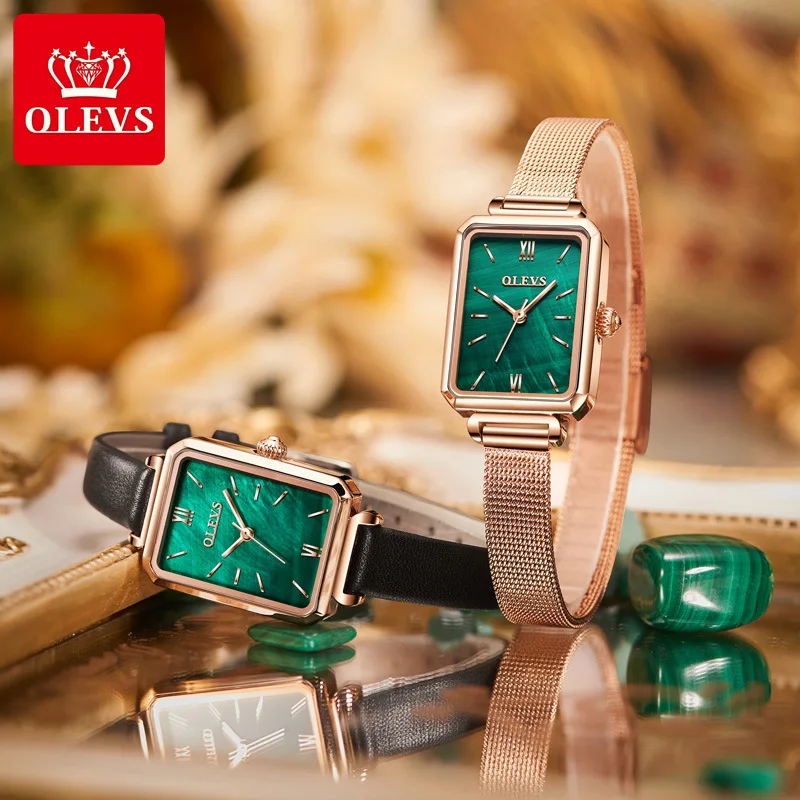 OLEVS Women Quartz Watches Luxury Malachite Waterproof Fashion Ladies Leather Watch Relogio Feminino