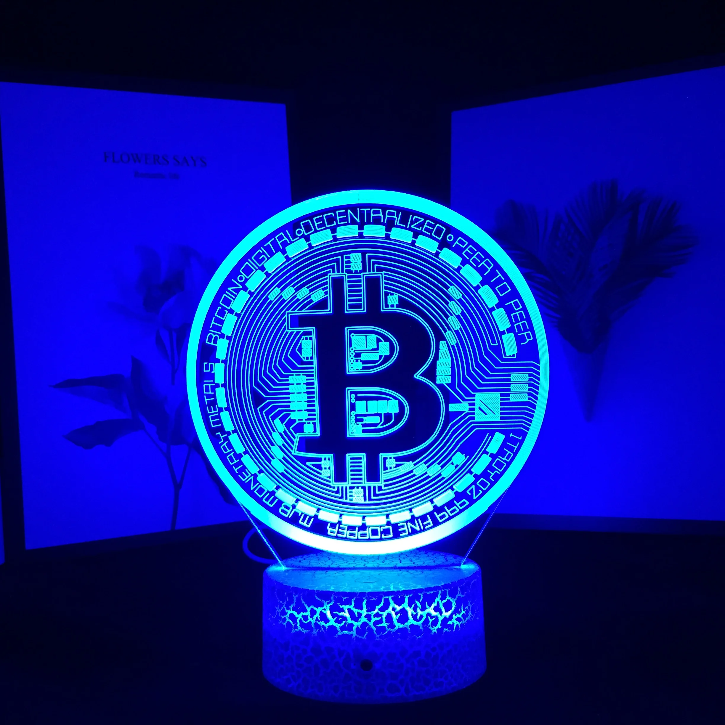 

Акриловая Настольная 3D лампа с биткоином, ночник с дистанционным управлением и питанием от USB, ночник с аккумулятором, подарок для детей, украшение для спальни, 16 цветов