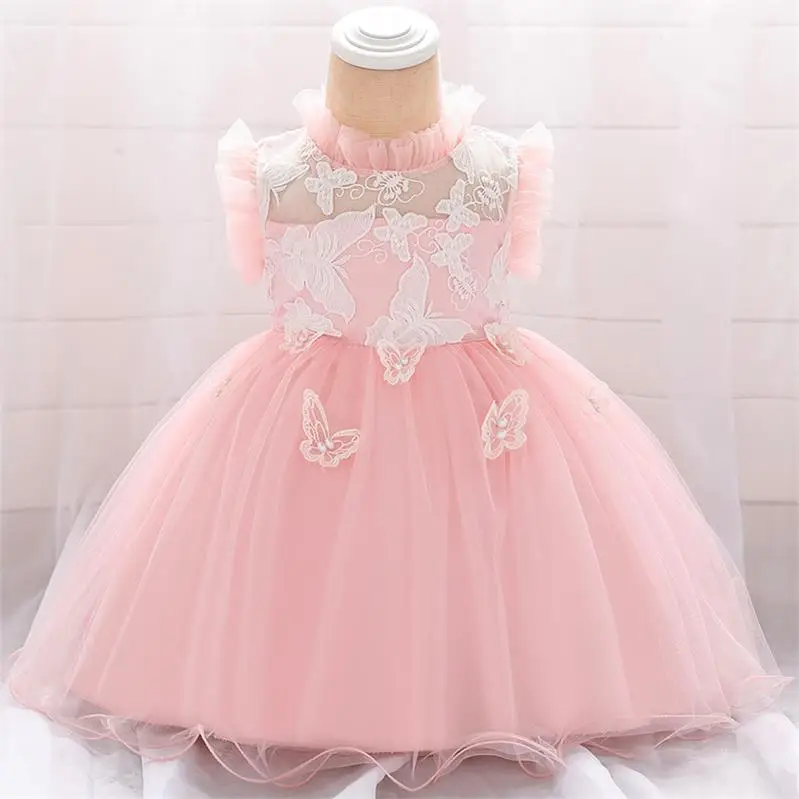 Pink vestido infantil/Платья вечерние и свадебные платья Одежда для маленьких девочек на крестины летнее платье принцессы платье для первого дня рождения - Цвет: Pink