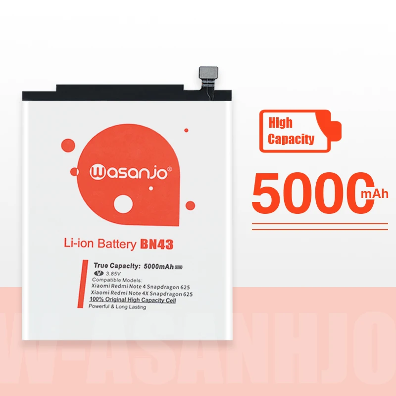 Оригинальный высококачественный аккумулятор BN43 2 шт. 5000 мАч для Xiaomi Redmi Note 4X / 4 global