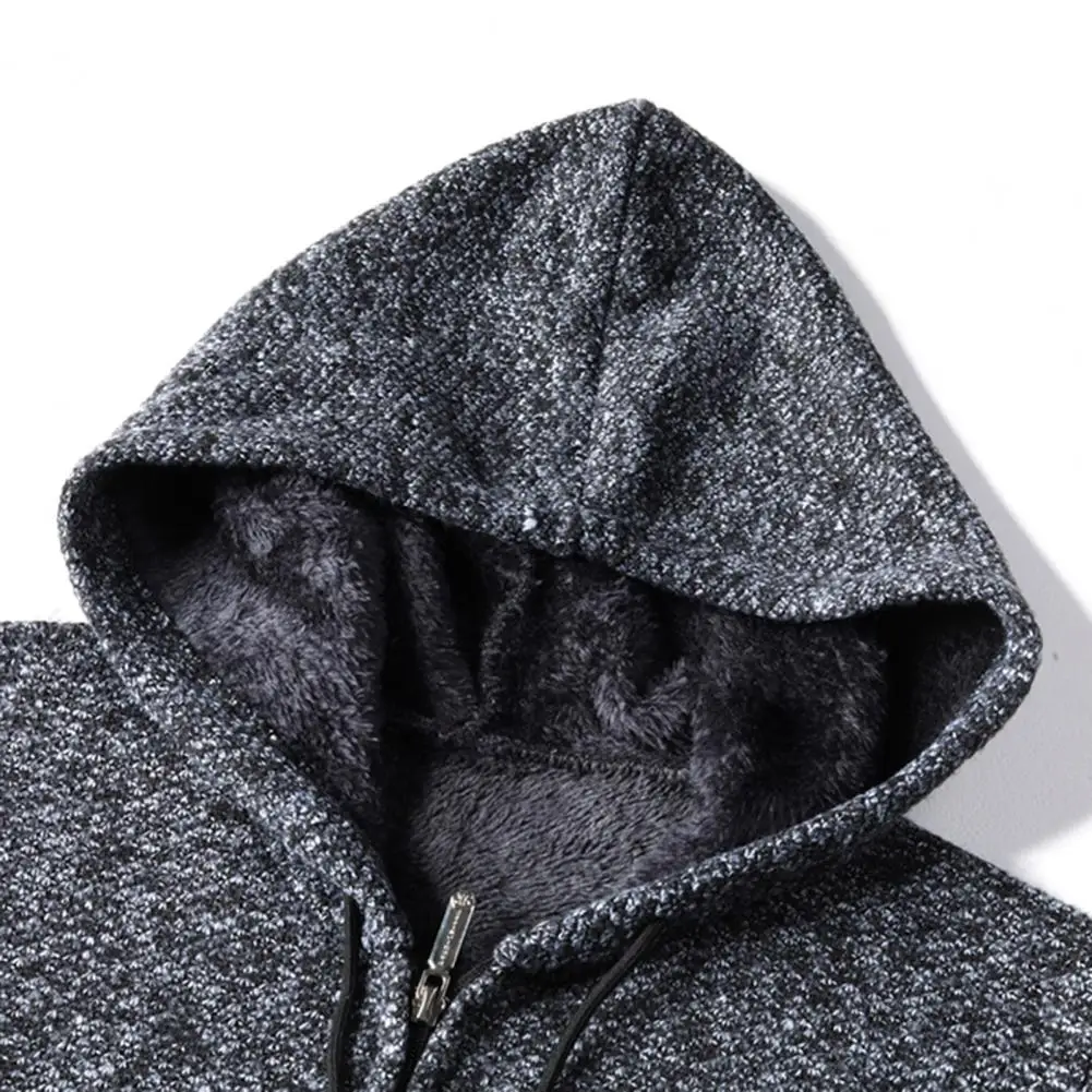 

Winter Warm Jacket Men Trench Coat Casual Coat Knitted Hooded Cardigan Zip Plush Color Block Coat Autumn Men Long Sleeve