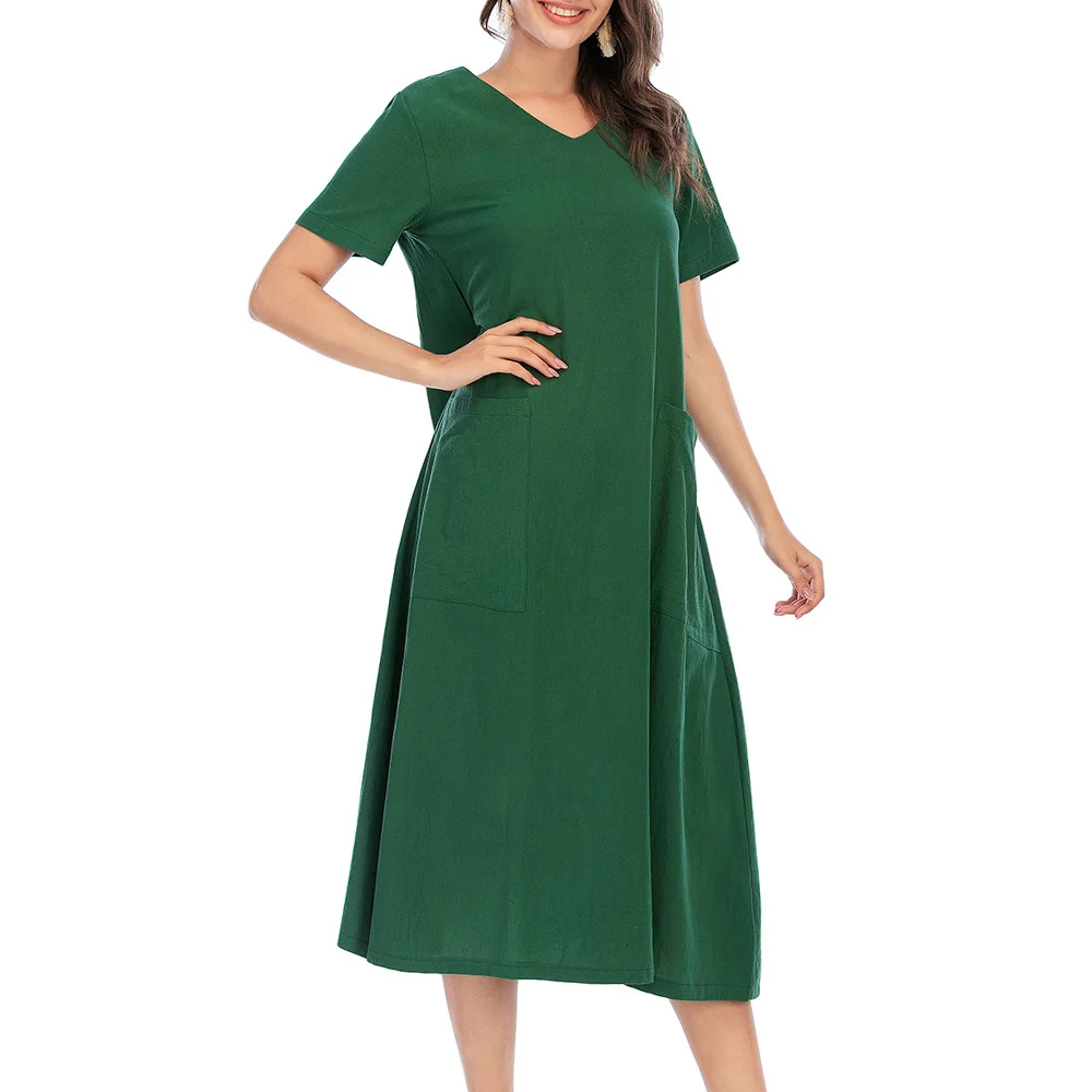 Платье-миди с V-образным вырезом и коротким рукавом большого размера | Женская
