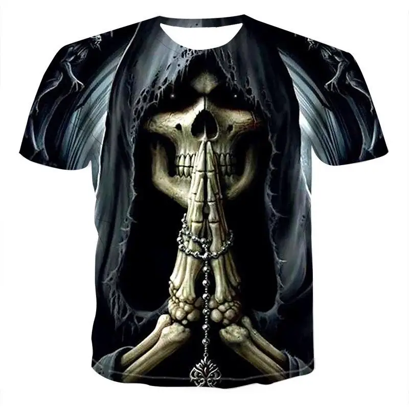 

2021 Men's Skull T-shirt Punk Style Skull Short Sleeve Men's Top Hip Hop 3d Printed Skull Punisher T-shirt