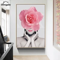 modern art fashion pink flower floral women canvas paintings posters prints wall art pictures for bedroom home decoration