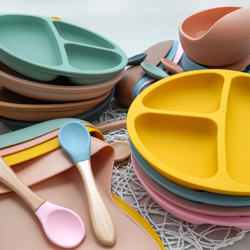 Conjunto de productos para comer para beb&eacute; reci&eacute;n nacido, kit de utensilios antideslizantes que incluye vaso de silicona con pajita, ideal para beb&eacute;s de preescolar-2