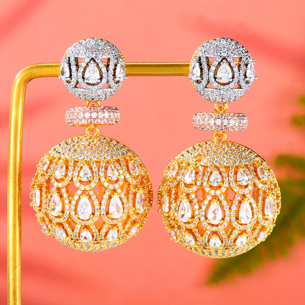 Женские серьги-подвески Siscathyy, висячие серьги с полым микро кубическим цирконием в форме шара, роскошные ювелирные украшения с кристаллами