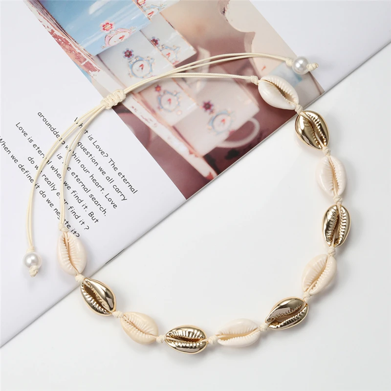 Модные естественные ракушки ожерелье для женщин Золото серебро ракушка Черная