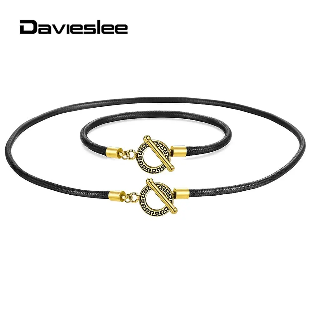 Ожерелье и браслет кожаные мужские женские 4 мм|Ювелирные наборы| |