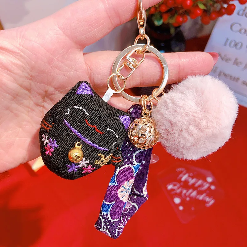 2019 Новый карабин Манеки Неко Счастливый Кот Толстый Плутус Помпон Брелок для ключей Женский кожаный брелок с металлическими цепочками для автомобилей и сумок Подвески подарки.