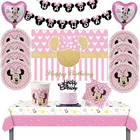 Набор одноразовой посуды Минни Маус, бумажные предметы для детского дня рождения, флаг для девушек, розовое украшение для свадебного торта