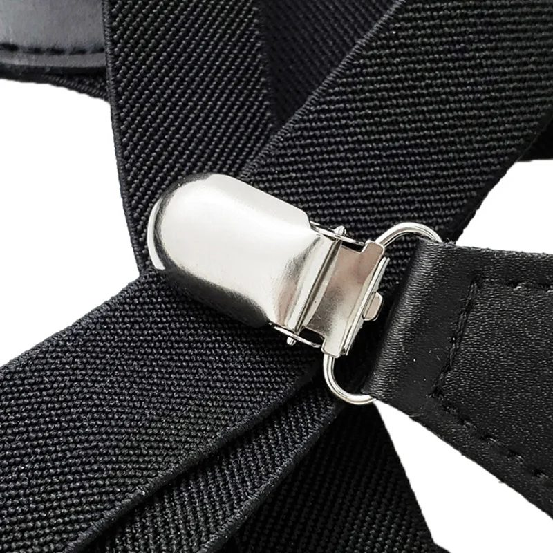 Подтяжки мужские широкие регулируемые четыре зажима X-Back эластичные черные сверхмощные подтяжки мужские s