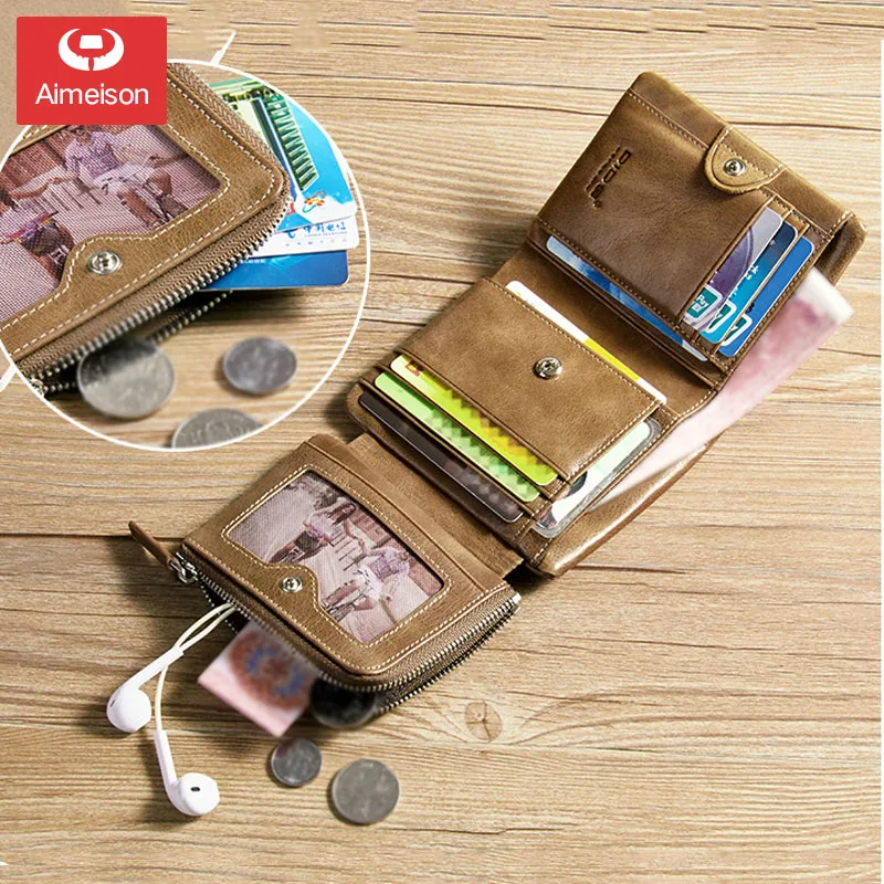 Тройной складной бумажник для паспорта мужской кошелек короткий верхний слой из