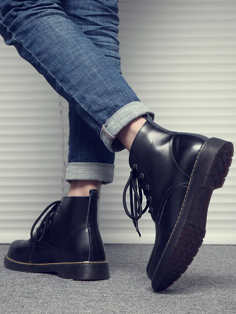 Men's Mid-Calf Boots New Couple Unisex Short leather Basic Light Waterproof Shoes Fashion Ankle Big Size 38-44 | Обувь