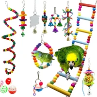14packs bird swing chewing toys hanging ladder perch parrot mirror cage bell toys wood beads chew bite toy l69b