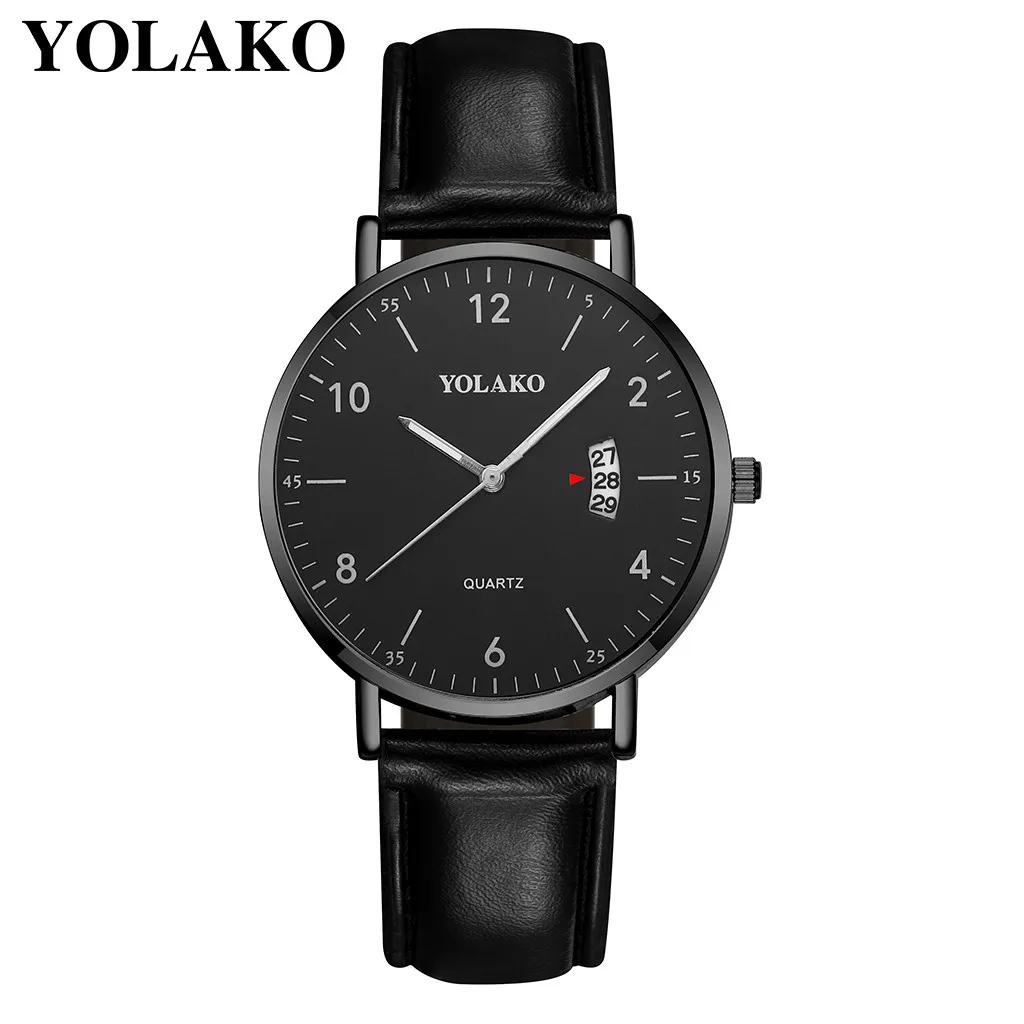 

YOLAKO Fashion Simple Brand Men Watch Leather Belt Calendar Buckle Business Men's Clock Quartz Wrist Watches Gift zegarek damski