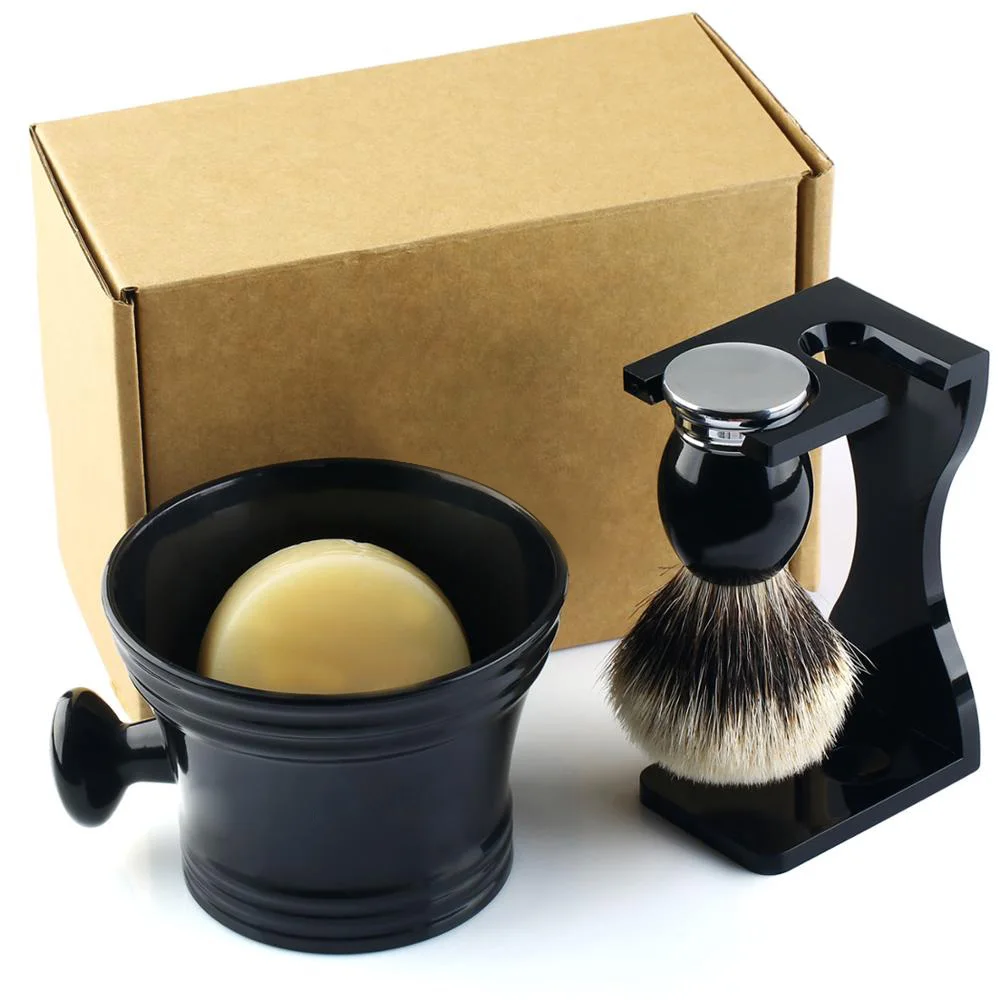 Набор для бритья 4 в 1 кисть барсука с серебряным наконечником + ручка из сплава