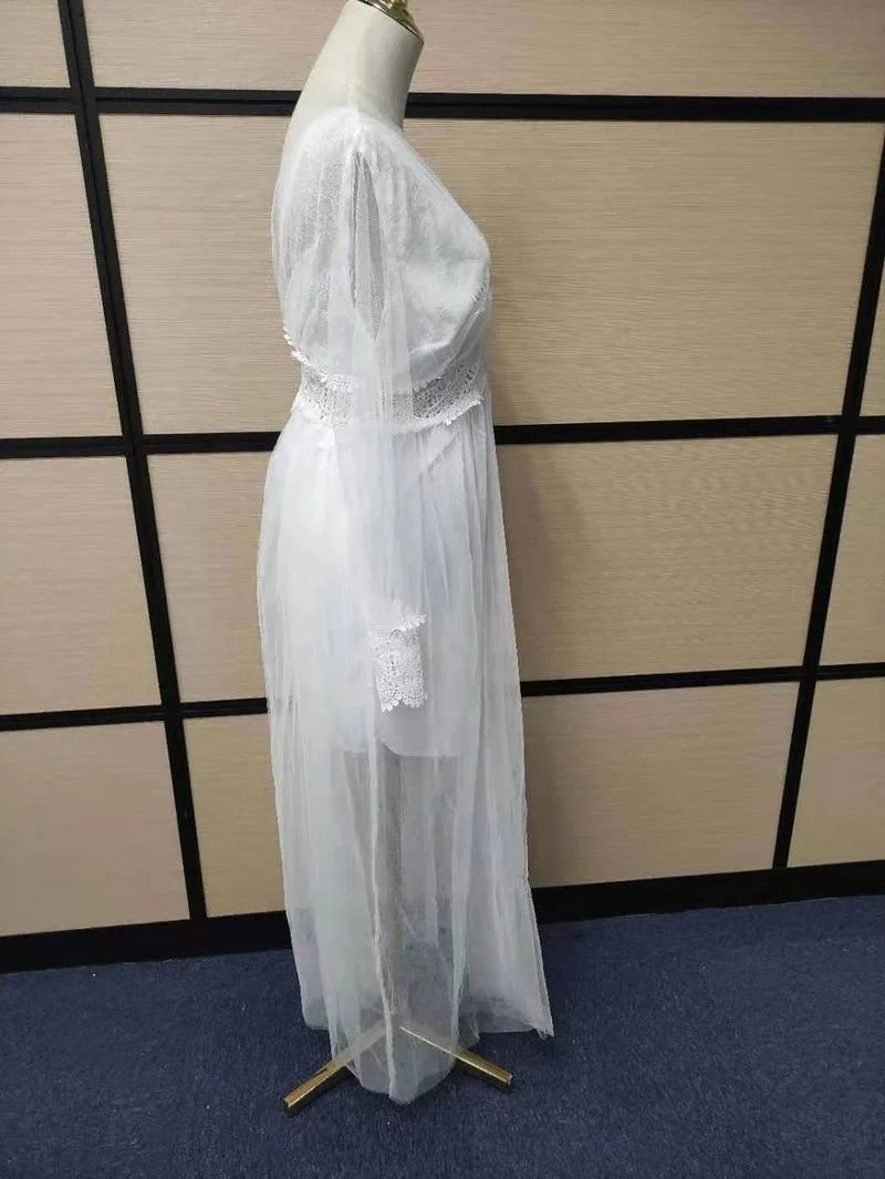 Женское винтажное платье-макси с длинным рукавом элегантное белое кружевное