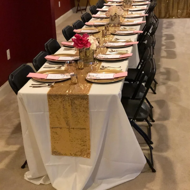 Блестящий настольный бегун из розового золота 275 см с блестками для свадебной