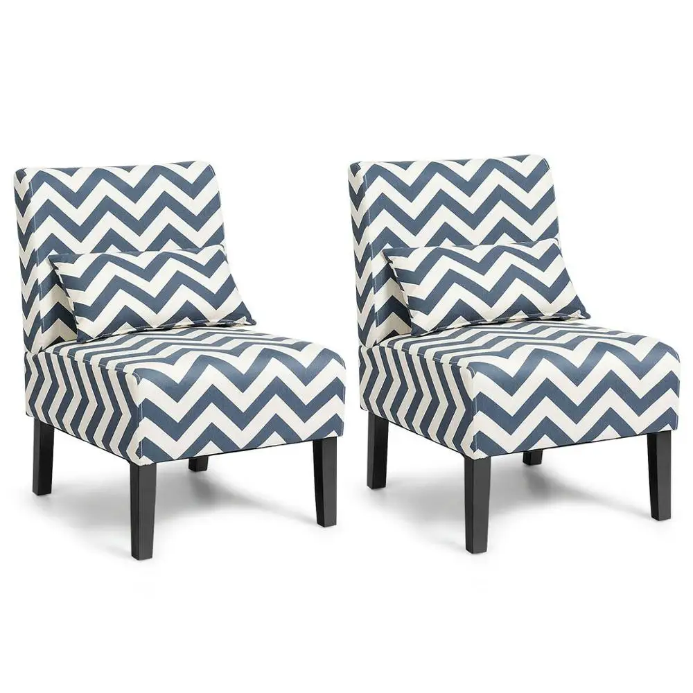 

Set of 2 Armless Accent Chairs Suitable for Living Room w/ Lumbar Pillow Blue Chevron 2*HW64436BL