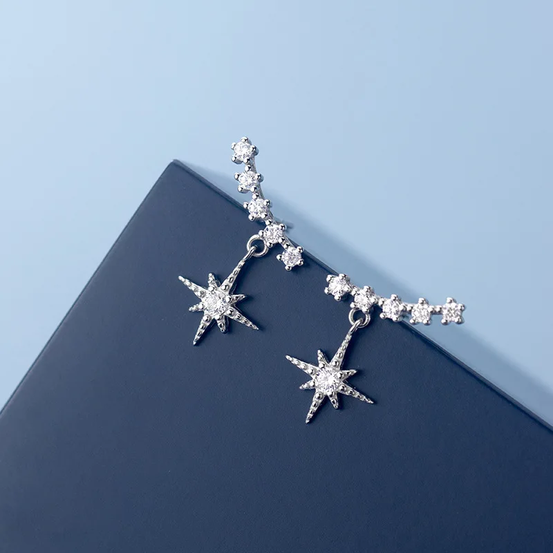 

Zircon Stars Stud Earrings s925 Sterling Silver Boho Jewelry Earrings Minimalism Brincos Pendientes Earrings for Women