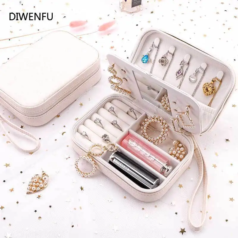 

Fine Pink Jewlery Box Ring Earring Pendants Multifunction Double Layer Jewelry Packaging Cute Romantic Zipper Jewelry Organizer