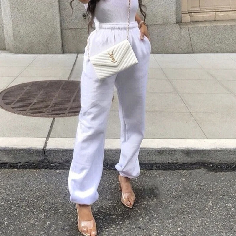 

Thick Thin Casual Loose Sweatpants Women Solid High Waist Track Pants s Pockets Fashion Long Trousers Streetwear