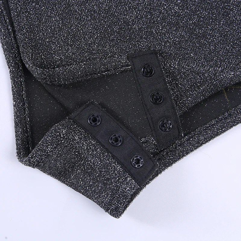 

Mint Green Deep V Neck Bling Bodysuits Women Elastic Sexy Silver Long Sleeve Tops Fashion Female Autumn Winter Playsuit