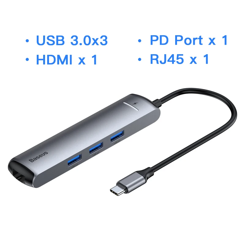 Baseus usb-хаб 3,0 USB C концентратор для MacBook Pro концентратор USB Type C RJ45 HDMI кардридер адаптер концентратор USB разветвитель компьютерные аксессуары for Mackbook Pro Air переходник USB HUB usb разветвитель - Цвет: USB C HUB Deep Grey