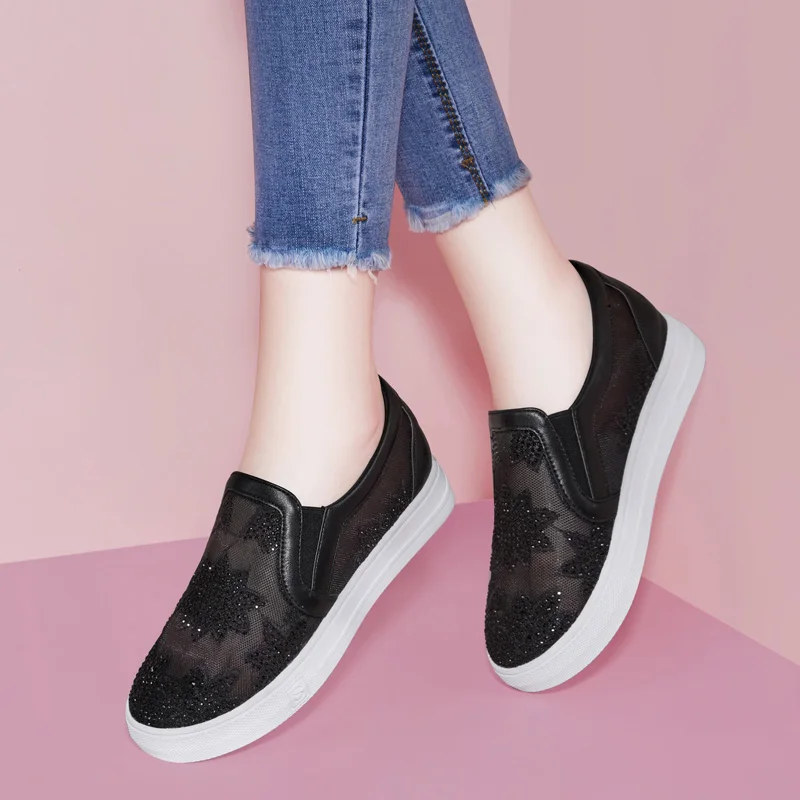 

Sneakers Woman Fashion Air Mesh Summer Women Casual Shoes Lace-Up Breathable Soft Heels Women Flat With Shoes White Shoes 3-8976