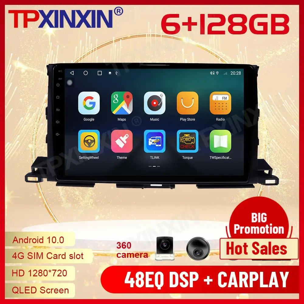 2 Din Carplay Android радиоприемник Мультимедиа Стерео для Toyota Highlander 2013 2014 2015 2016 2017 2018 BT