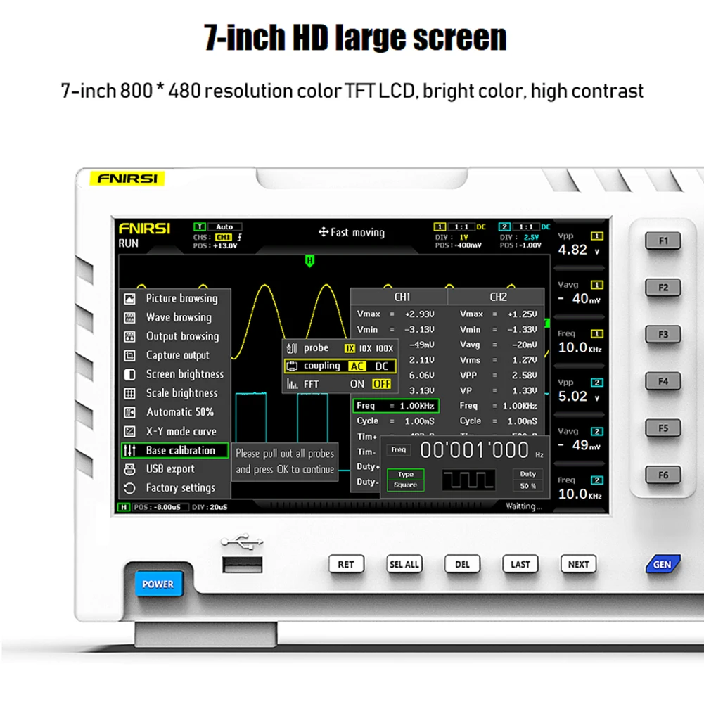FNIRSI-1014D Dual Channel Input Signal Generator Oscilloscope 100MHz* 2 Analog Bandwidth 1GSa/s Sampling Rate 1GB Storage Space |
