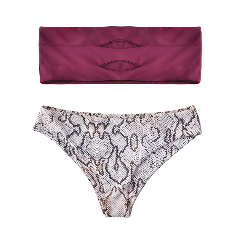 

Roseheart Summer Red Sexy Bikini Sets Women Swimsuit Strapless Swimwear Cut Out Low Waist Bathing Suit Female Holiday Leopard