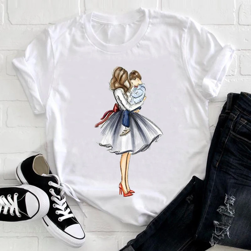 

Women Cartoon 90s O-neck Regular Girl Daughter Mom Mama Mother Clothes Print Tee Top Tshirt Female Ladies Graphic T-shirt