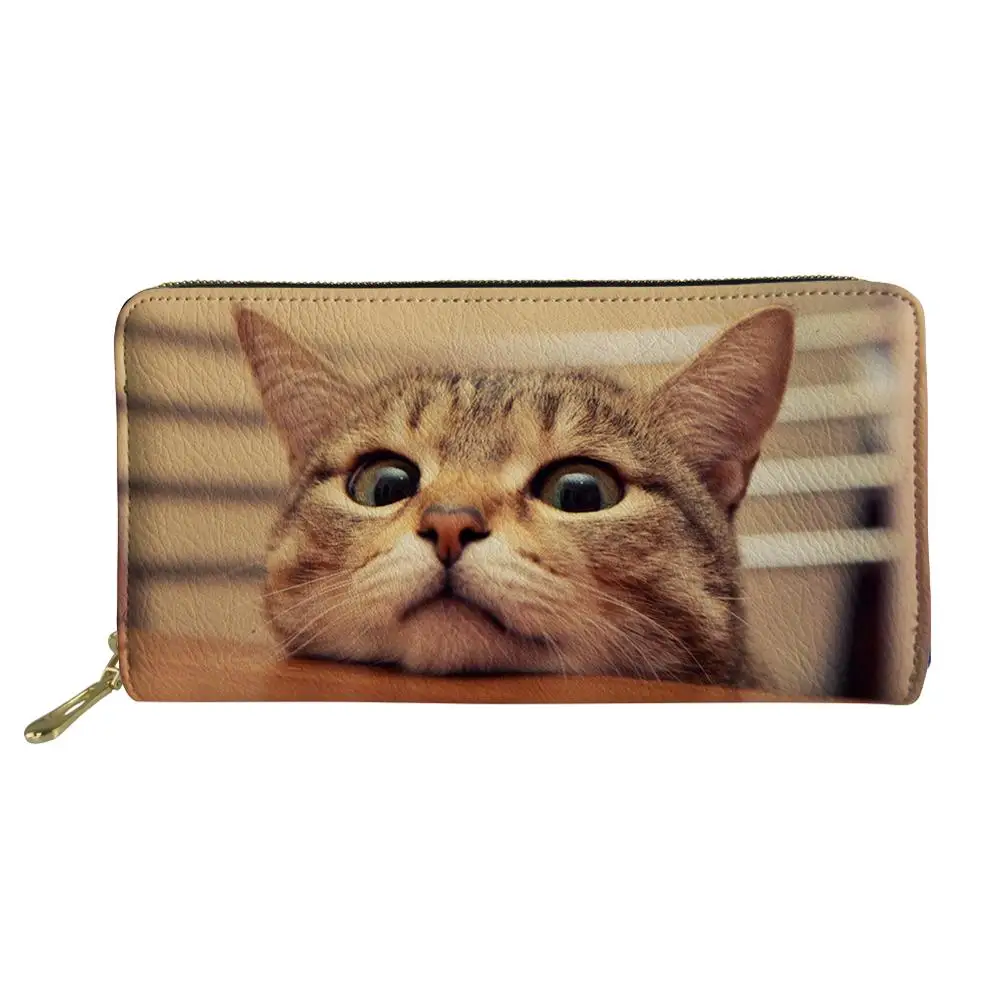 

Woman Wallet With Coin Pocket Leather Women Wallets For Credit Card Ladies Cute Cat Print Long Money Clip Females Card Bags