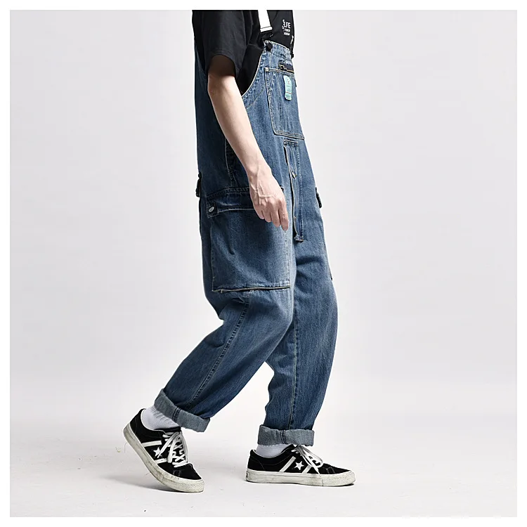 Men Jeans Wash Water To Make Old Blue Jeans Suspenders Men's Cargo Multi Pocket Suspenders Workers Jumpsuit Pants Men