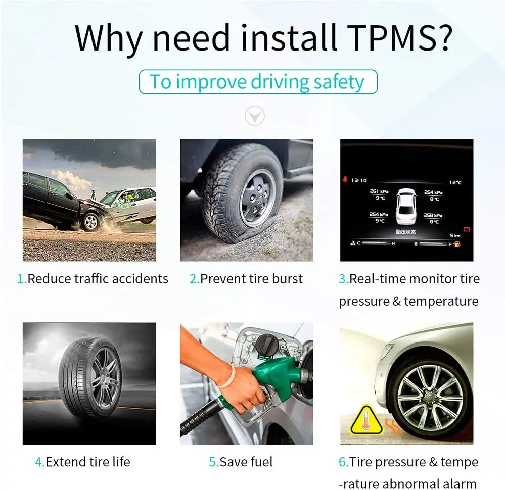 

2021 New 1 Set Color Screen External Non-voice Solar Car Tire Pressure Monitor TPMS+ 4 External Sensors