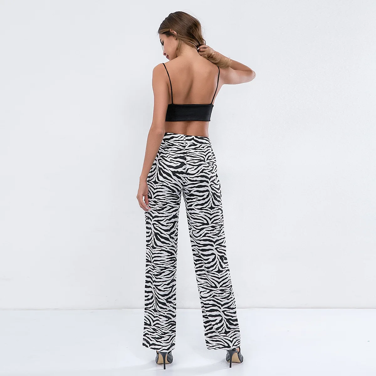 

2020 New Autumn Hot Zebra Striped Straight Long Pants Women Fashion Casual Printed Ladies Streetwear High Waisted Trousers