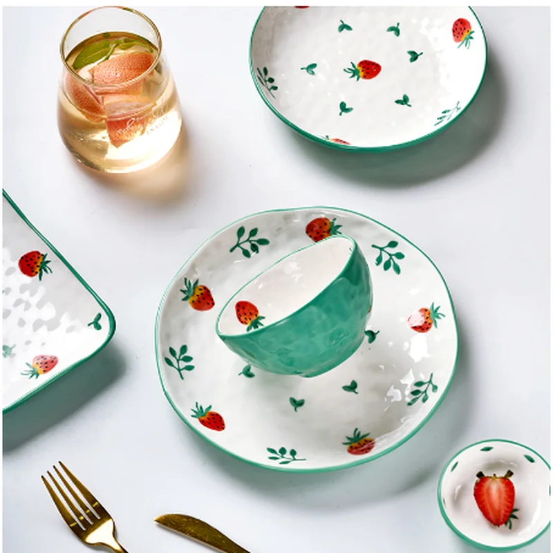 Nordic ceramic cute strawberry tableware kitchen rice fruit dessert bowl noodles soup home dish plate tray ZM803 | Дом и сад