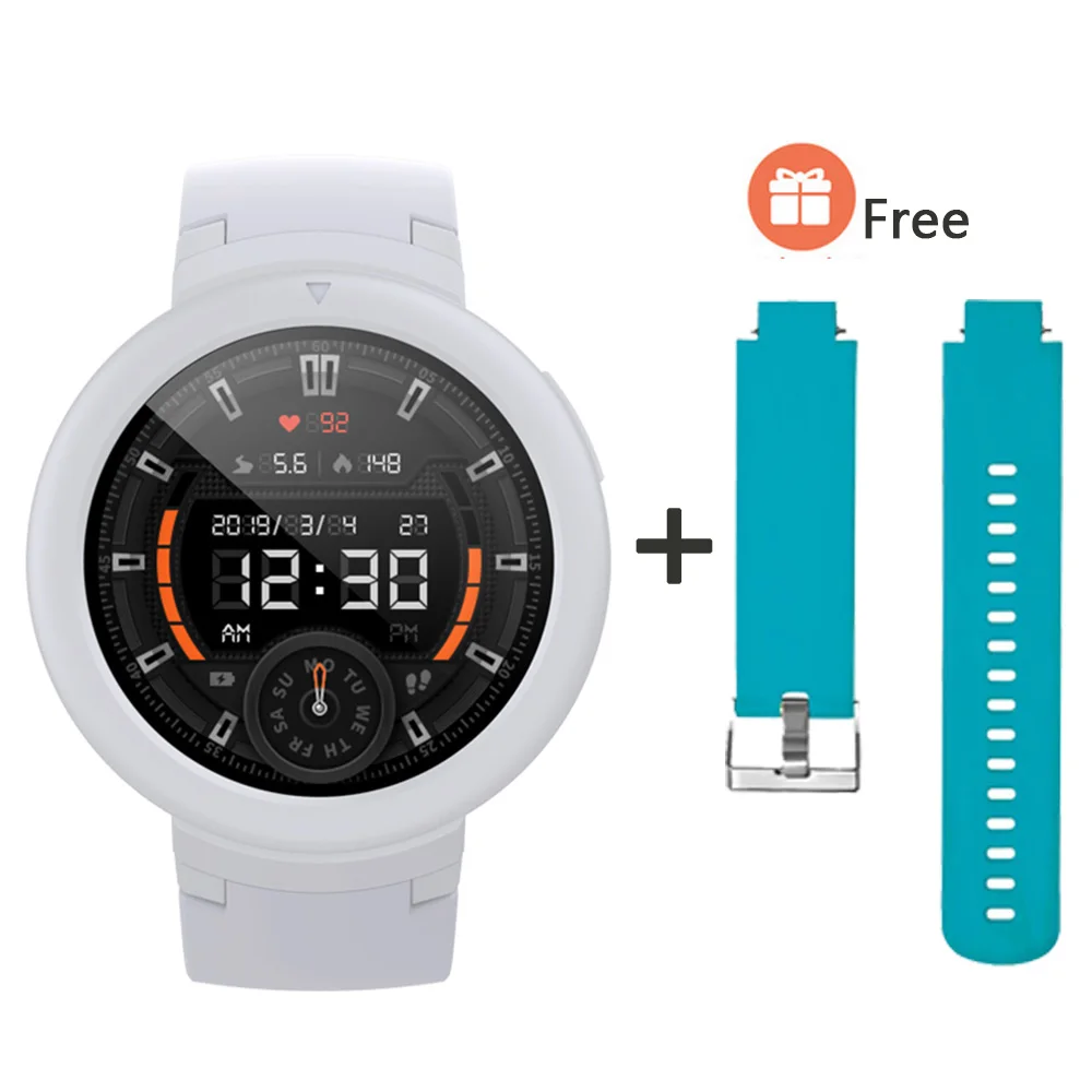 Умные часы AMAZFIT Verge Lite, 20 дней работы от батареи, 1,3 дюймов, AMOLED экран, встроенный gps монитор сердечного ритма - Цвет: White add Light blue