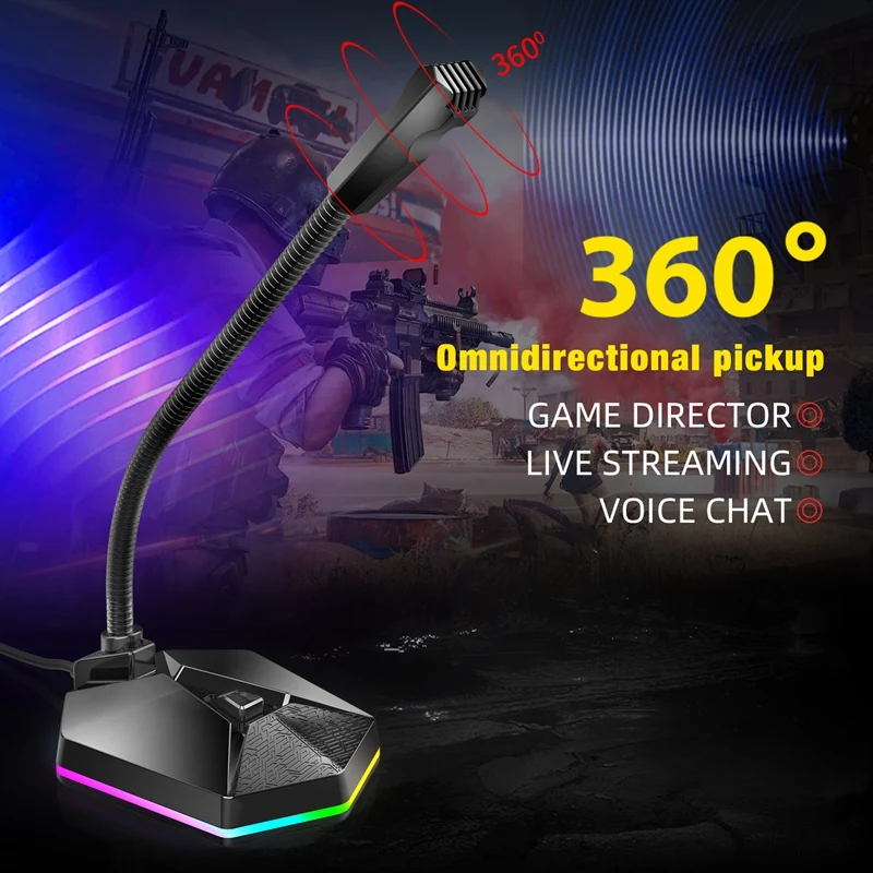 Desktop Capacitive 360 degree Omnidirectional Pickup RGB USB Microphone for Voice Video Chat Conference Lecture | Электроника