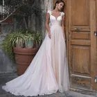 Элегантное Тюлевое свадебное платье, ТРАПЕЦИЕВИДНОЕ свадебное платье, модель 2022, блестящее свадебное платье с бусинами, Кружевная аппликация, платье для невесты