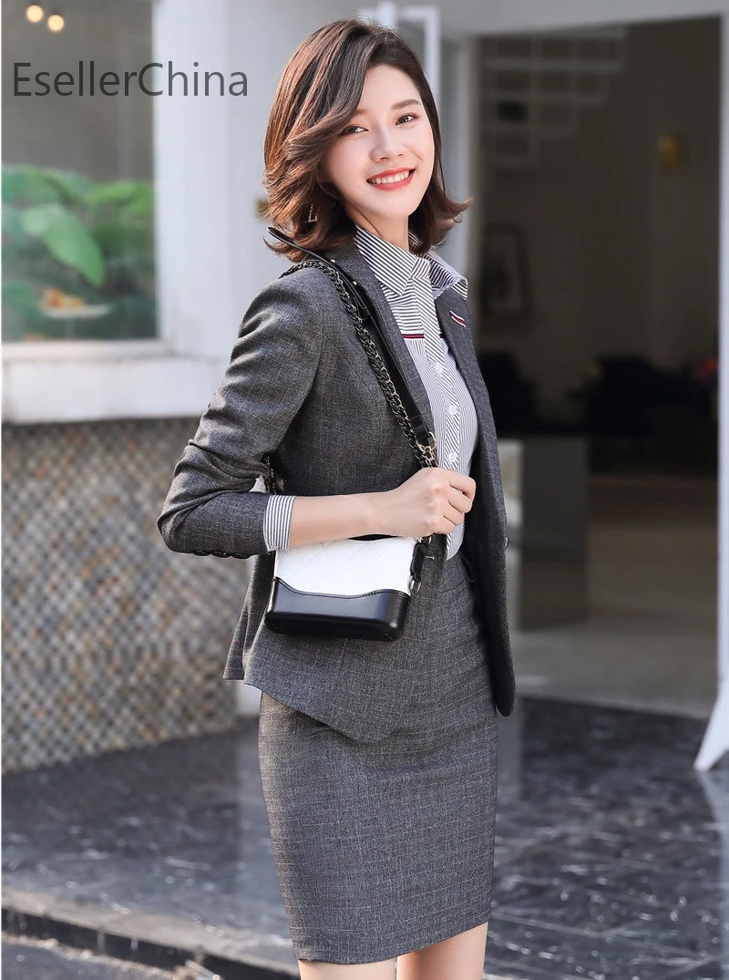 Женский деловой костюм юбка и пиджак в полоску Осень-зима | Женская одежда